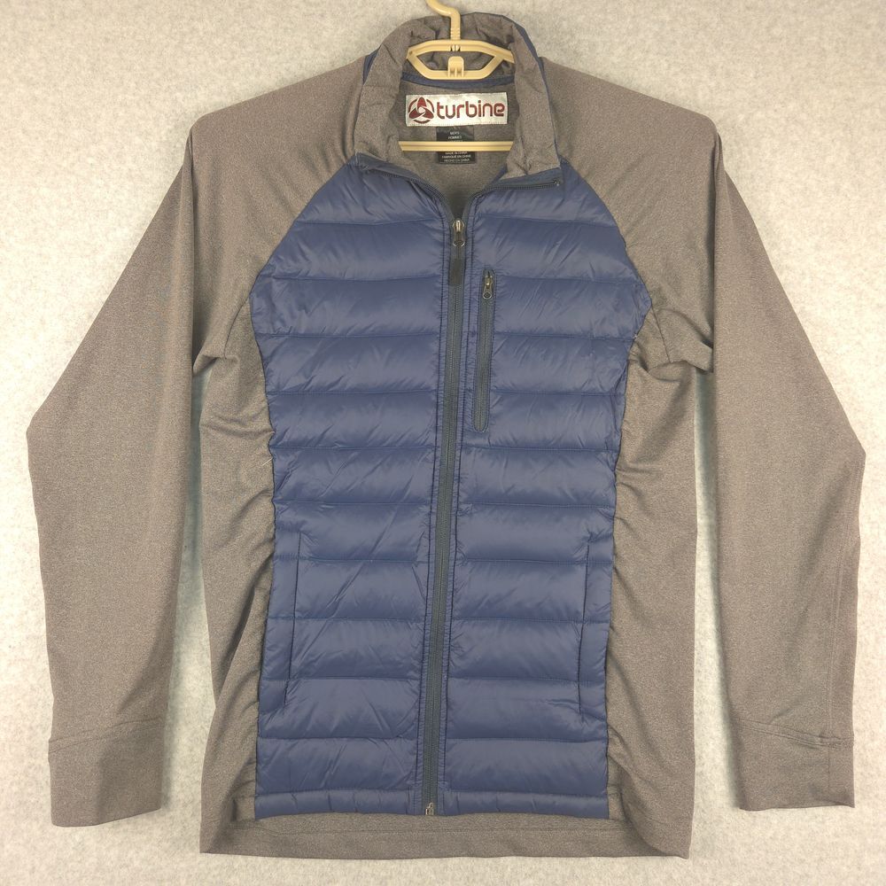 Turbine Men's Down Quilted Hybrid Jacket Full‎ Zip Performance Gray Blue Medium